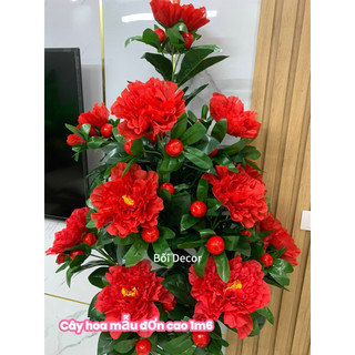 Cây giả- Cây Hoa Mẫu Đơn cao 1m6. cây giả trang trí nhà cửa và nơi làm việc
