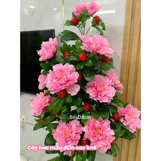 Cây giả- Cây Hoa Mẫu Đơn cao 1m6. cây giả trang trí nhà cửa và nơi làm việc