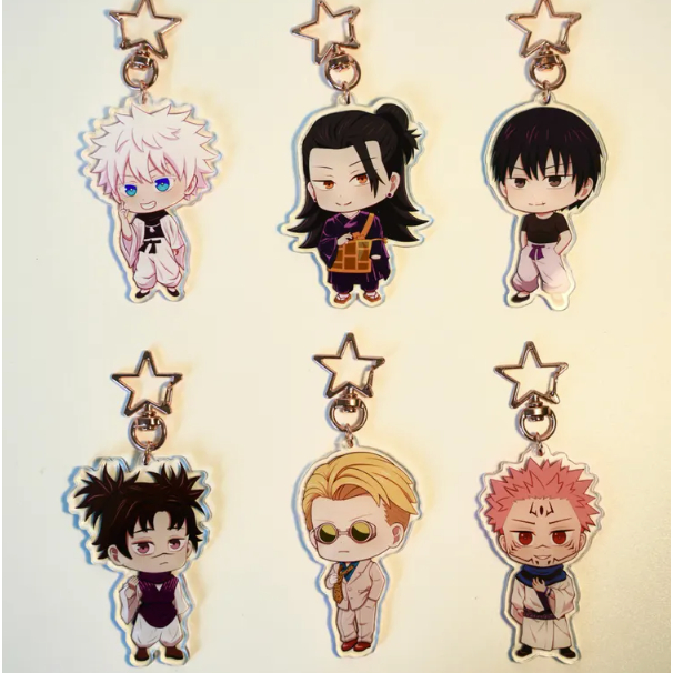 Móc khóa Jujutsu Kaisen – Nhân vật: Gojo, Geto, Toji, Nanami, Choso, Sukuna – Mua 2 tặng 1.