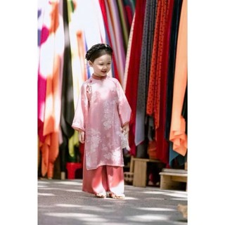 Aó dài cho bé gái màu hồng chất gấm lụa loại 1, áo dài tết cho bé gái sz 10-30kg