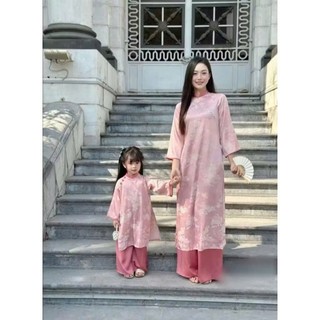 Aó dài cho bé gái màu hồng chất gấm lụa loại 1, áo dài tết cho bé gái sz 10-30kg