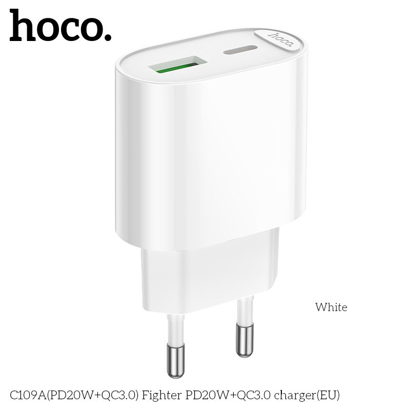 Sạc 2 Cổng – Cốc Sạc Nhanh HOCO C109A PD20W + QC3.0 – Chân Cắm tròn, An Toàn – Ổn Định
