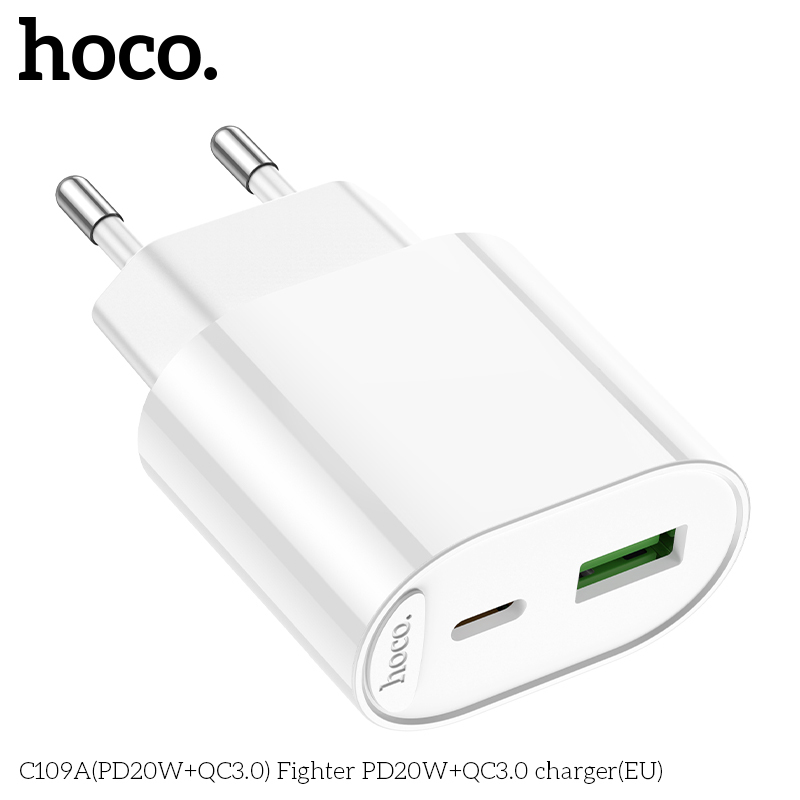 Sạc 2 Cổng – Cốc Sạc Nhanh HOCO C109A PD20W + QC3.0 – Chân Cắm tròn, An Toàn – Ổn Định
