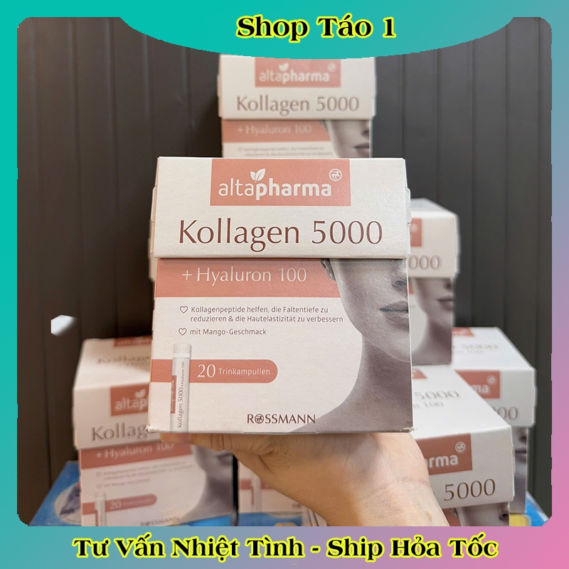 Collagen thủy phân Kollagen 5000 + Hyaluron Altapharma - Bí quyết giữ da trẻ trung và khỏe mạnh - Hộp 20 ống của Đức