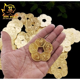 Đồng Xu Hoa Mai Mạ Vàng - Hoa Mai Kim Tài - Phong Thủy - May Mắn