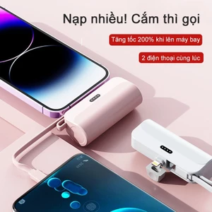 Pin dự phòng mini 5000mAh sạc siêu nhanh kèm 2 dây sạc nhanh tích hợp