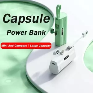5000mAh sạc dự phòng mini Sạc nhanh Nón bảo vệ cáp sạc đi kèm Điện thoại di động Universal