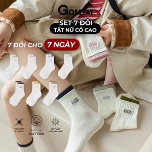Set 7 đôi tất nữ cổ cao mùa đông 7 màu GOMTAT, combo vớ nữ full tuần chất cotton mềm mịn, chống mùi - OAS-1708-CB7