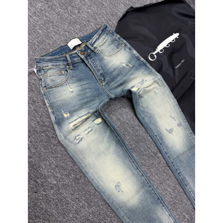 Quần jean nam wash sáng rách có lót form slim fit cao cấp – phối họa tiết sau túi – phong cách streetwear cá tính