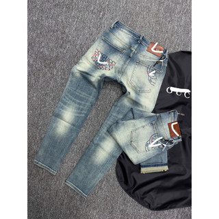 Quần jean nam wash sáng rách có lót form slim fit cao cấp – phối họa tiết sau túi – phong cách streetwear cá tính