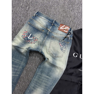 Quần jean nam wash sáng rách có lót form slim fit cao cấp – phối họa tiết sau túi – phong cách streetwear cá tính