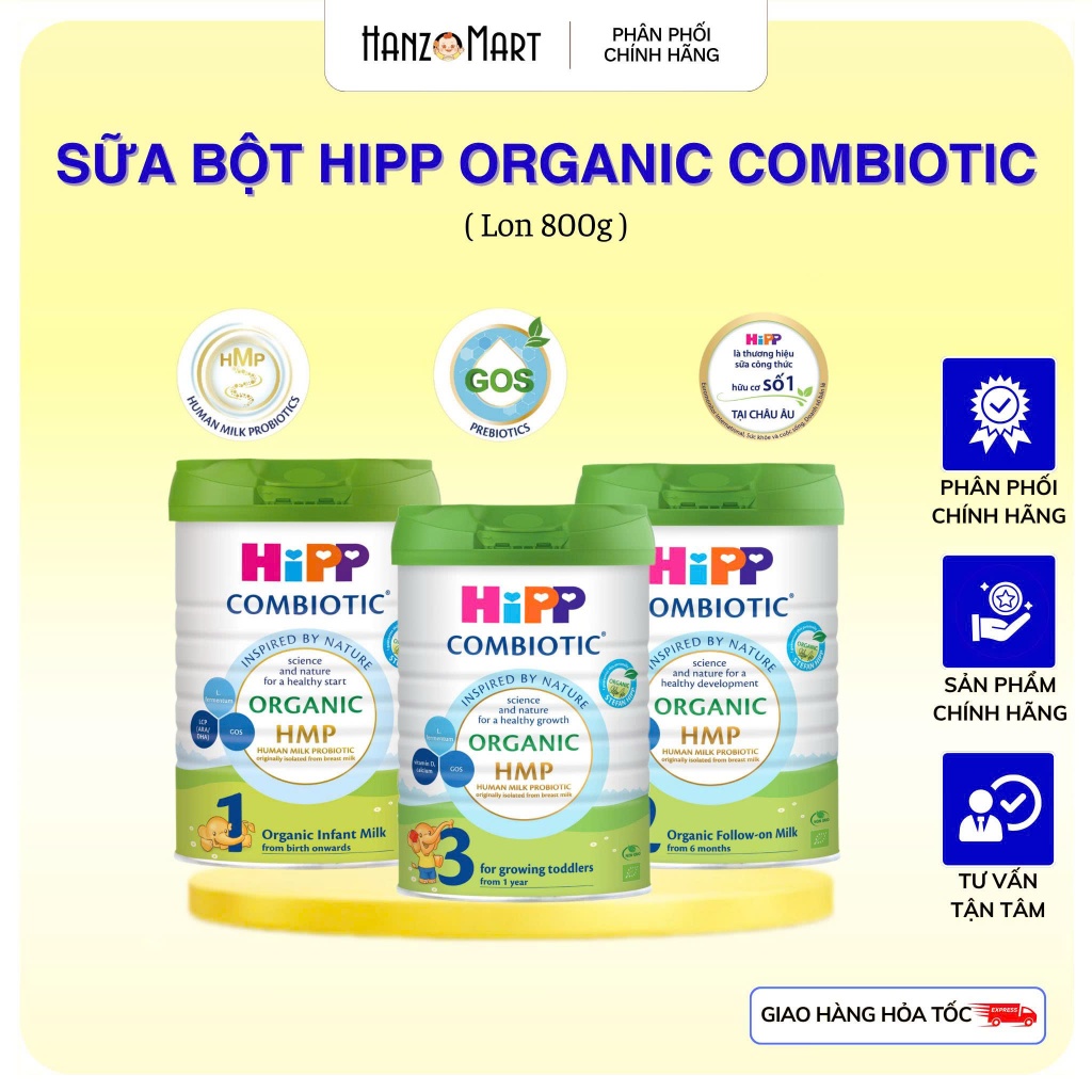 Sữa bột công thức HiPP Organic Combiotic 800g bổ sung DHA trực tiếp dành cho trẻ nhỏ - hanzomart