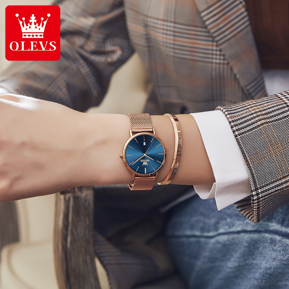 OLEVS Bộ Đồng Hồ nữ Chính hãng dây đeo bằng thép không có chống thấm chức năng phát sáng lịch 5869