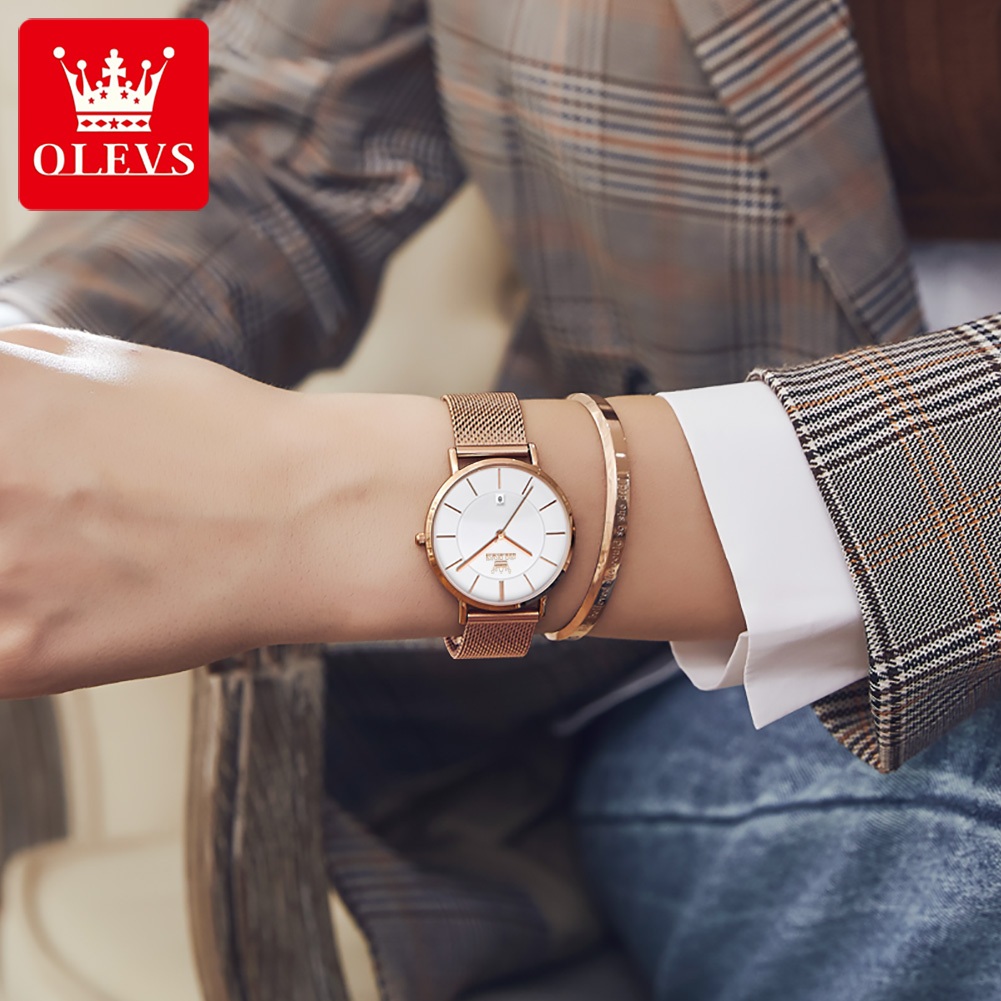 OLEVS Bộ Đồng Hồ nữ Chính hãng dây đeo bằng thép không có chống thấm chức năng phát sáng lịch 5869