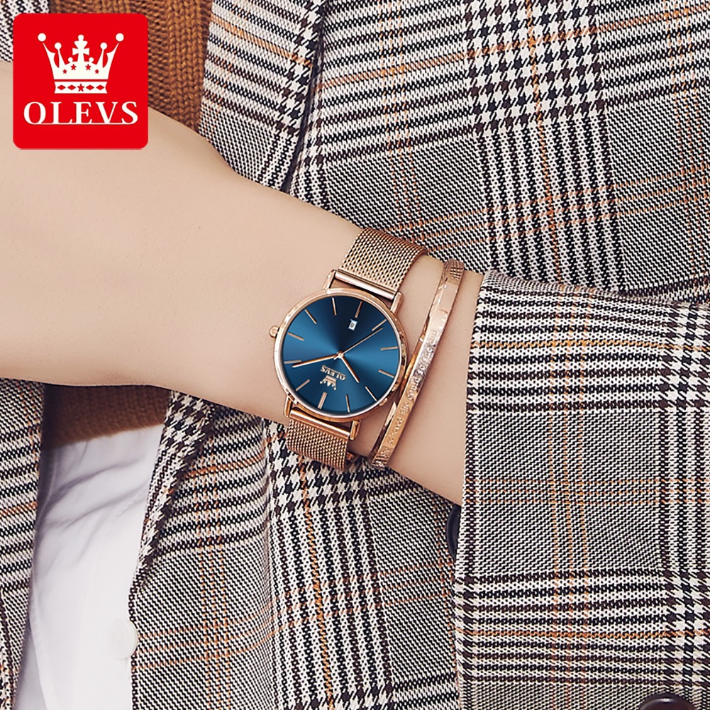 OLEVS Bộ Đồng Hồ nữ Chính hãng dây đeo bằng thép không có chống thấm chức năng phát sáng lịch 5869