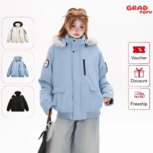 Áo phao nữ GRADPOPU cổ lông chần bông dáng rộng giữ nhiệt tốt, mẫu mới phong cách Hàn Quốc PAP22