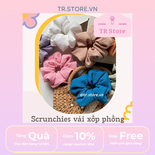 Scrunchies cột tóc vải xốp phồng lớn nhiều màu size XL