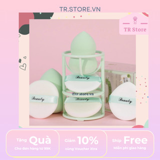 Bộ 3 mút trang điểm kèm giá đỡ mút 3 tầng xanh lá Malian