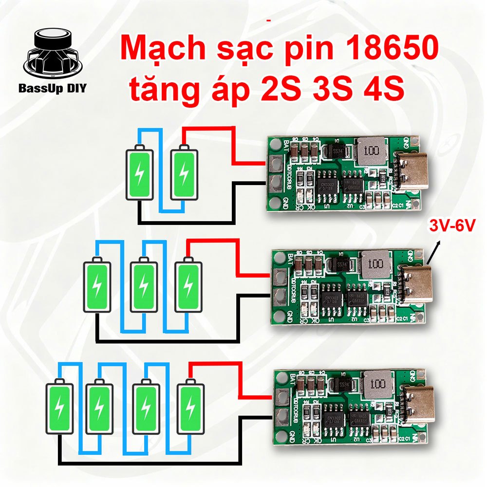 Mạch sạc pin 18650 Lithium Type-C tăng áp 3-6V Sang 3S-4A (12.6V) có ...
