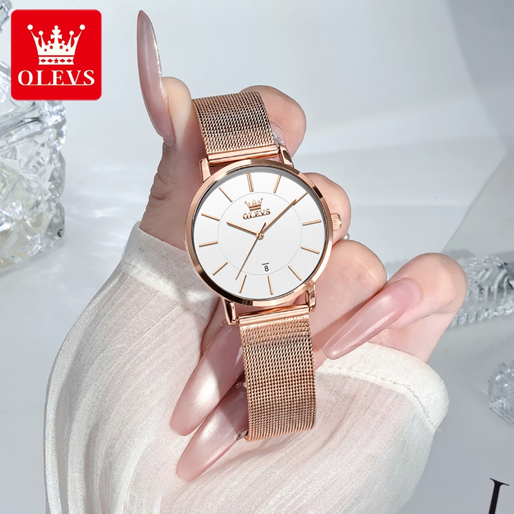 OLEVS Đồng Hồ nữ Chính hãng dây đeo bằng thép không có chống thấm chức năng phát sáng lịch 5869