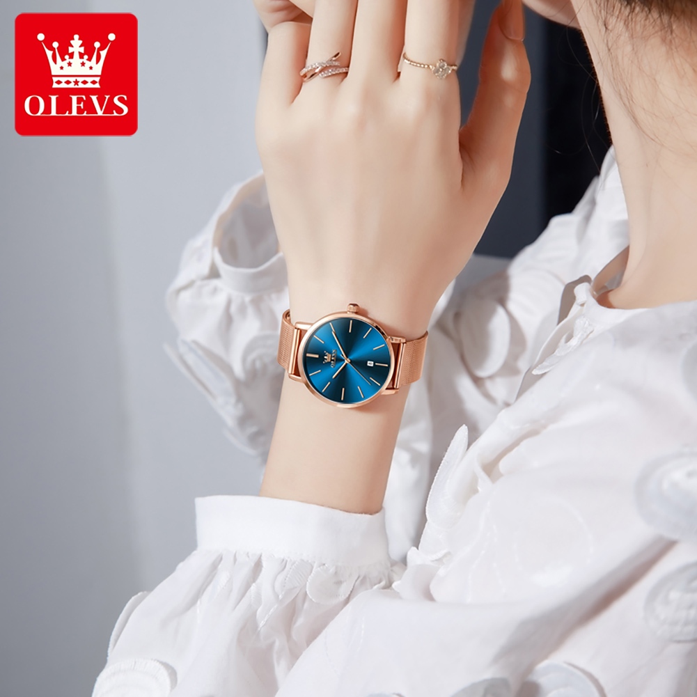 OLEVS Đồng Hồ nữ Chính hãng dây đeo bằng thép không có chống thấm chức năng phát sáng lịch 5869