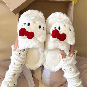 Dép Lông Cừu 2 QUAI NGANG Nữ Gắn Gấu KIT Dễ Thương