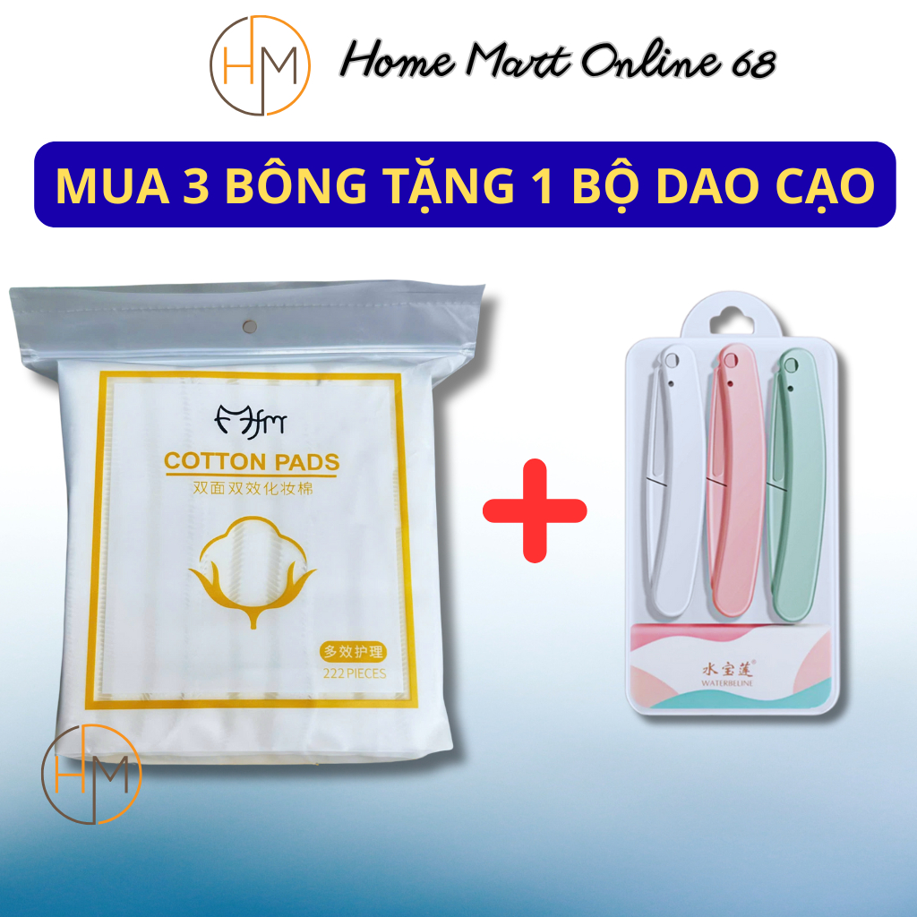 [COMBO] 3 Gói Bông Tẩy Trang 222 Miếng Cotton Pads 3 Lớp Sợi Tự Nhiên Mềm Mịn HM68