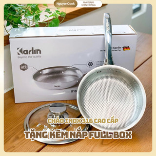 [Đủ Size] Chảo Inox 316 Vân Lục Giác Karlin G PRO – Chống Dính Cao Cấp, Đáy 4 Lớp, Tặng Nắp Kính
