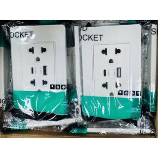 Ổ cắm âm tường đa năng tích hợp sạc nhanh Type-C & USB-A | Sạc nhanh QC3.0, chống cháy nổ