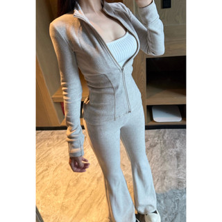 𝐏𝐡𝐢𝐞𝐧 | (Sẵn) W8039 Set Len Ôm Áo Khoác Zip Quần Ôm Loe Màu Trơn