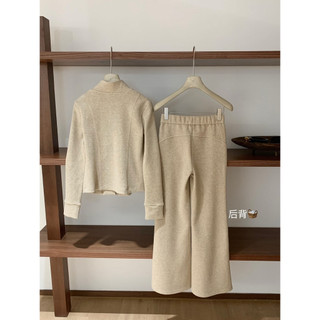 𝐏𝐡𝐢𝐞𝐧 | (Sẵn) W8039 Set Len Ôm Áo Khoác Zip Quần Ôm Loe Màu Trơn