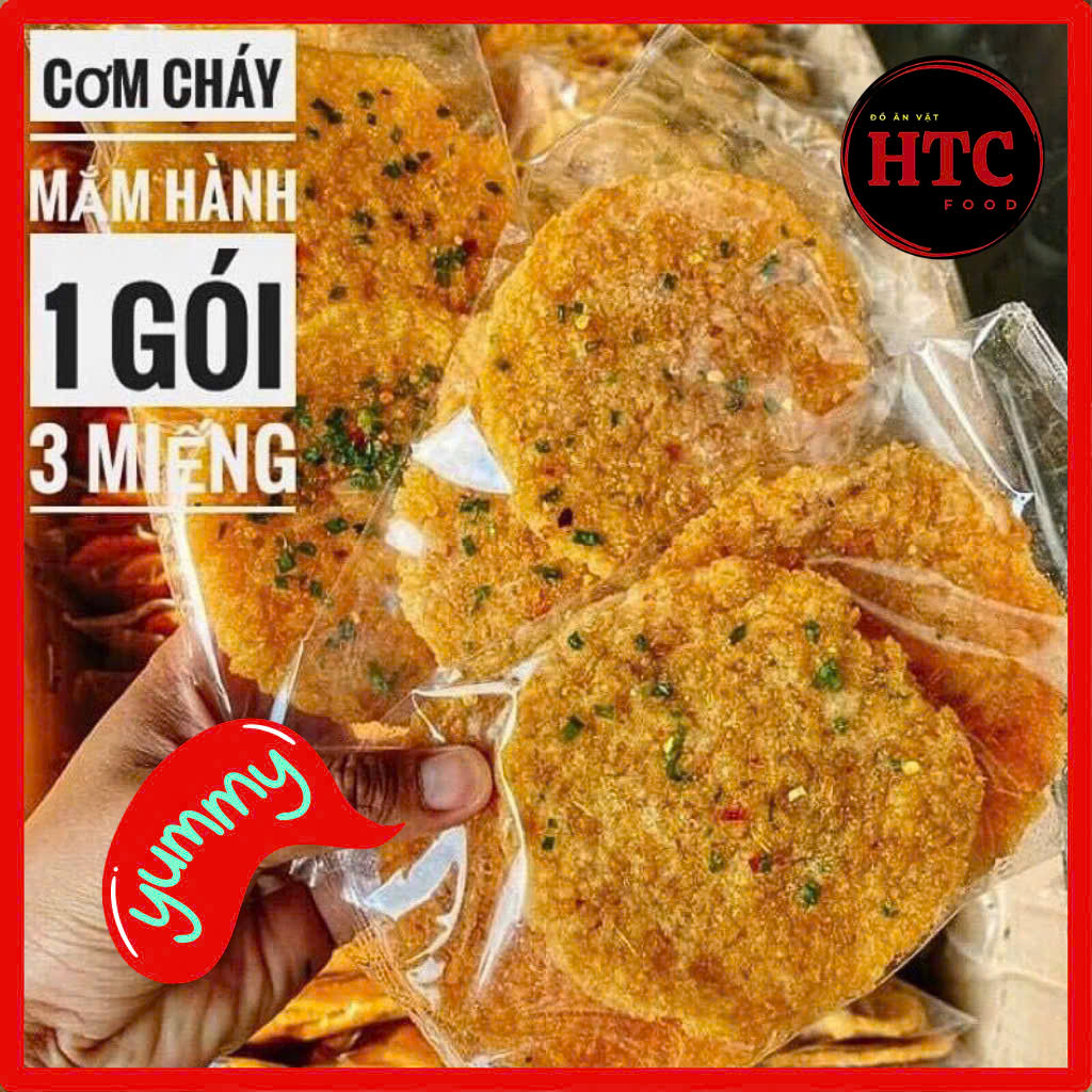 Combo 5 gói cơm cháy mắm hành nguyên miếng Date mới nhất, giòn rụm đậm đà, 1 gói 3 miếng, HTC Food