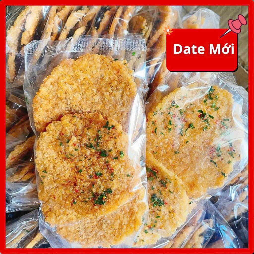 Combo 5 gói cơm cháy mắm hành nguyên miếng Date mới nhất, giòn rụm đậm đà, 1 gói 3 miếng, HTC Food