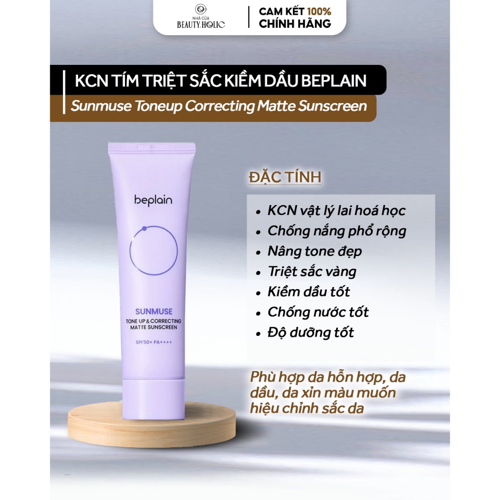 Kem chống nắng tím nhạt triệt sắc vàng, kiềm dầu kháng nước BEPLAIN ...