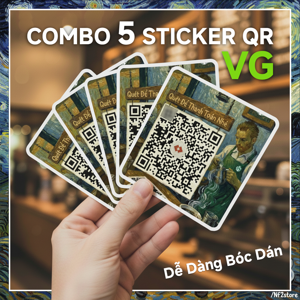 Combo 5 Mẫu Cực Đẹp | Sticker QR Code Van Gogh 🌻 – Cá Nhân Hóa Mã Thanh Toán Của | Bạn Bền Màu 1 Năm