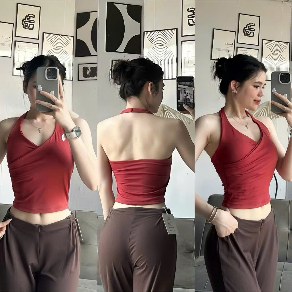 Áo Ôm Cổ Tim Dễ Thương Chiết Eo Kèm Mút HOTHISPORT