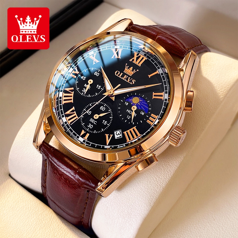 OLEVS Đồng hồ Nam Chính hãng Dây đeo đồng hồ bằng da lịch Tinh tế Quà có chức năng phát sáng 2871