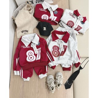 Bộ Nỉ Thu Đông  Bé Trai  Phối Kẻ Sọc in số 87 Sành Điệu - Chất Cao Cấp, mềm mại, size 7-26kg