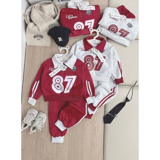 Bộ Nỉ Thu Đông  Bé Trai  Phối Kẻ Sọc in số 87 Sành Điệu - Chất Cao Cấp, mềm mại, size 7-26kg