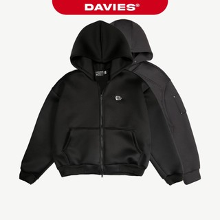 Áo khoác form boxy zip có mũ DAVIES màu đen Hooded Jacket POL| D33-AK2