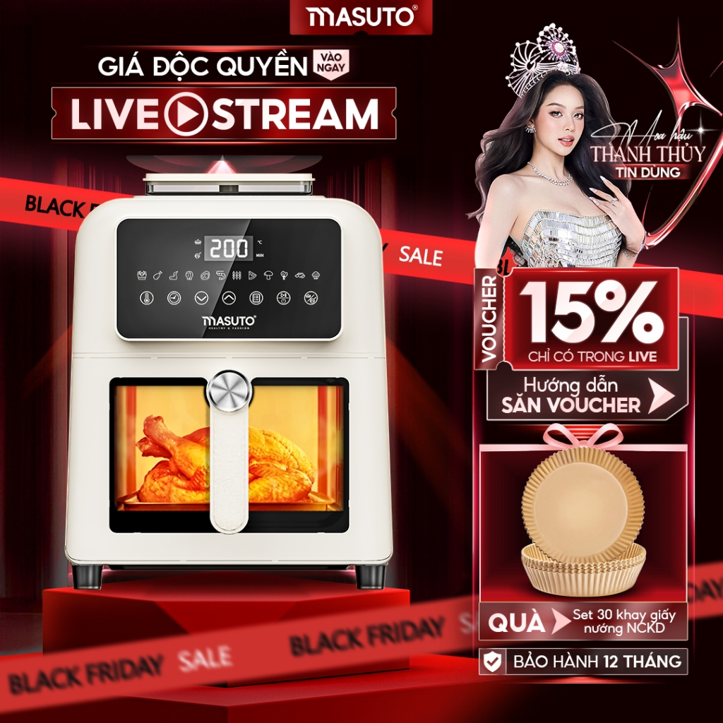 [GIÁ TỐT TRONG LIVE] Nồi Chiên Không Dầu Masuto MSKing 6L-1700W 2 TầngĐốt,Nồi Chiên Hơi Nước Phun Sương Chiên Nướng Gà