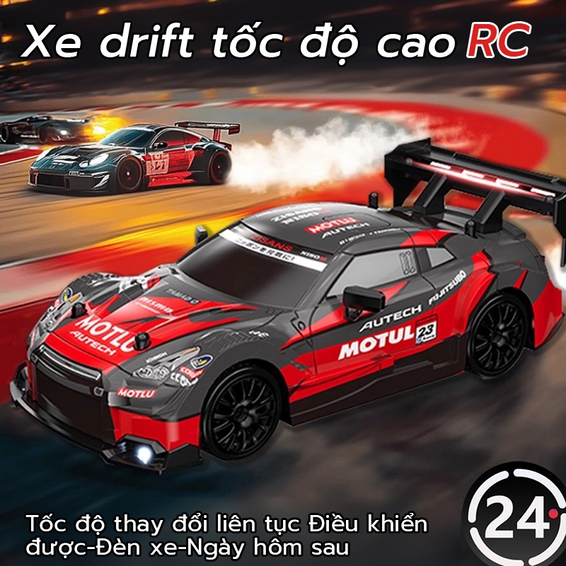Xe điều khiển từ xa tốc độ cao 1:24, Xe đua GTR 4WD, Xe thể thao đồ chơi trẻ em, 2 cầu,pin sạc