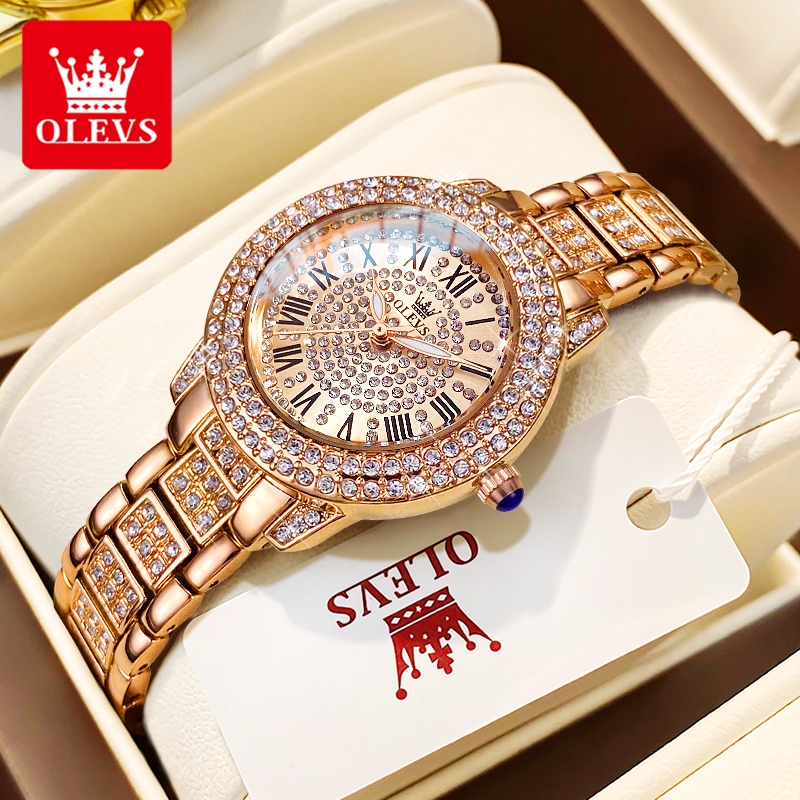 OLEVS Đồng Hồ nữ Chính hãng dây đeo bằng thép không có chức năng phát sáng chống thấm kim cương 9943