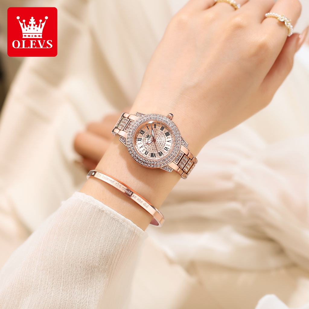 OLEVS Đồng Hồ nữ Chính hãng dây đeo bằng thép không có chức năng phát sáng chống thấm kim cương 9943