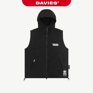 Áo khoác gile có mũ nam nữ DAVIES chất liệu dù nhăn kháng nước màu đen dây rút Crew Hooded Vest local brand | D-AK4