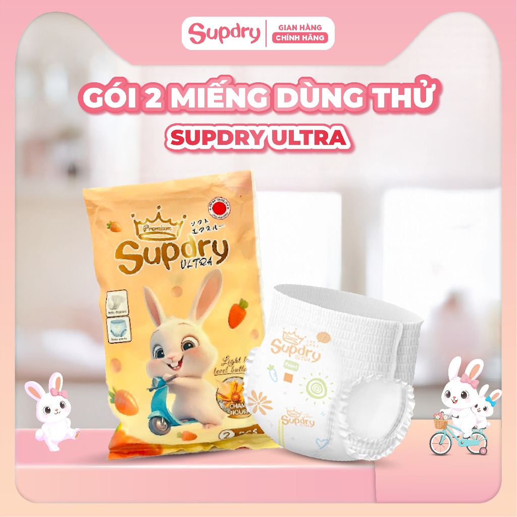 Túi 2 Miếng Dùng Thử Tã/Bỉm Supdry Ultra Cam Cao Cấp, Chống Hăm, Siêu Thấm Hút cho bé 4kg-20kg [QT]