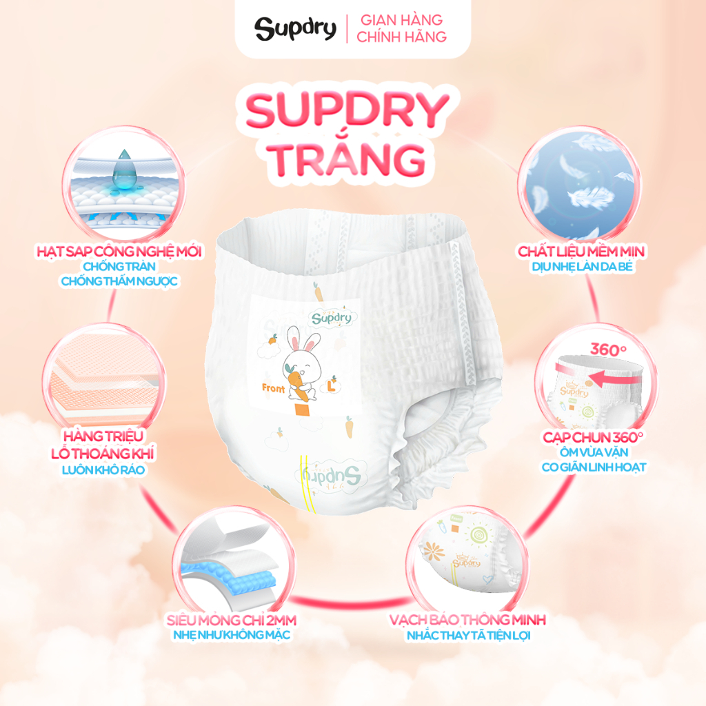 Túi 2 Miếng Dùng Thử Supdry Trắng Mỏng Nhẹ Cho Bé size S/M/L/XL/XXL/XXXL từ 4kg đến 20kg (QT)