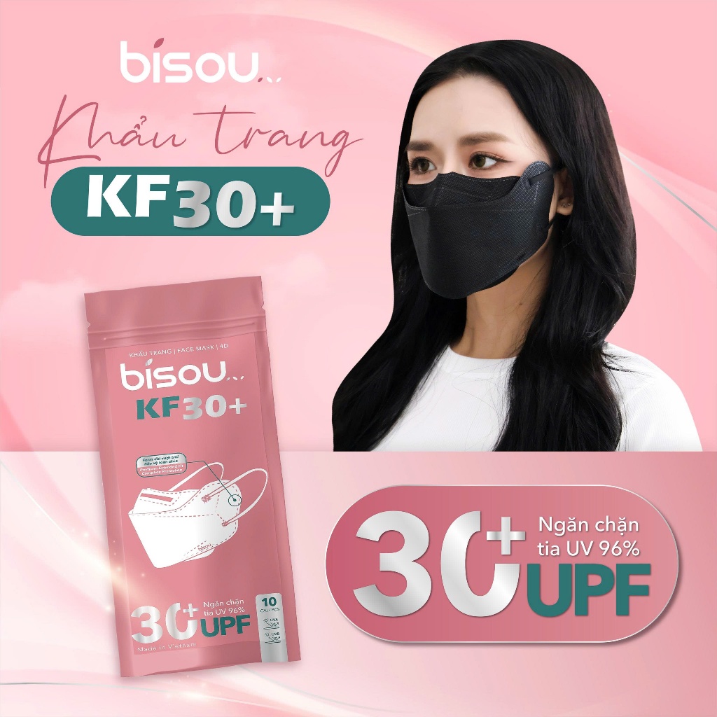 [NEW] Túi 10 cái Khẩu Trang Chống Nắng KF30+ chống tia UV 96% màu Trắng hiệu BISOU