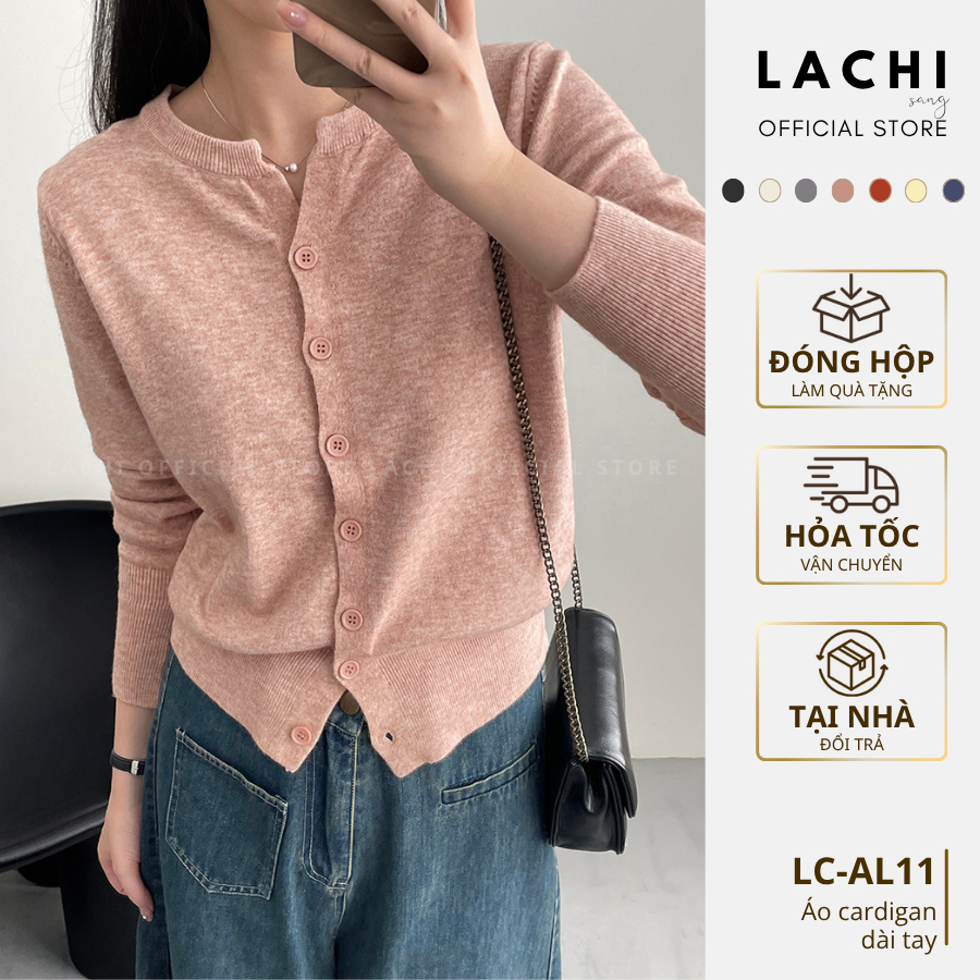 Áo len cardigan dài tay LACHI chất liệu dệt kim cổ tròn phong cách Hàn Quốc trẻ trung nữ tính LC-AL11 | BigBuy360 - bigbuy360.vn