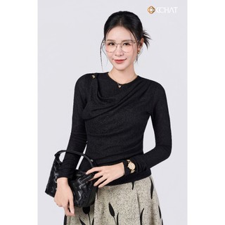 Áo Thun 𝐂𝐂𝐇𝐀𝐓 Dáng Suông Kiểu Xếp Vai Trái Xẻ Cổ Sau IOKO Chất Liệu Mềm Mại Cao Cấp 25TDC2003OT
